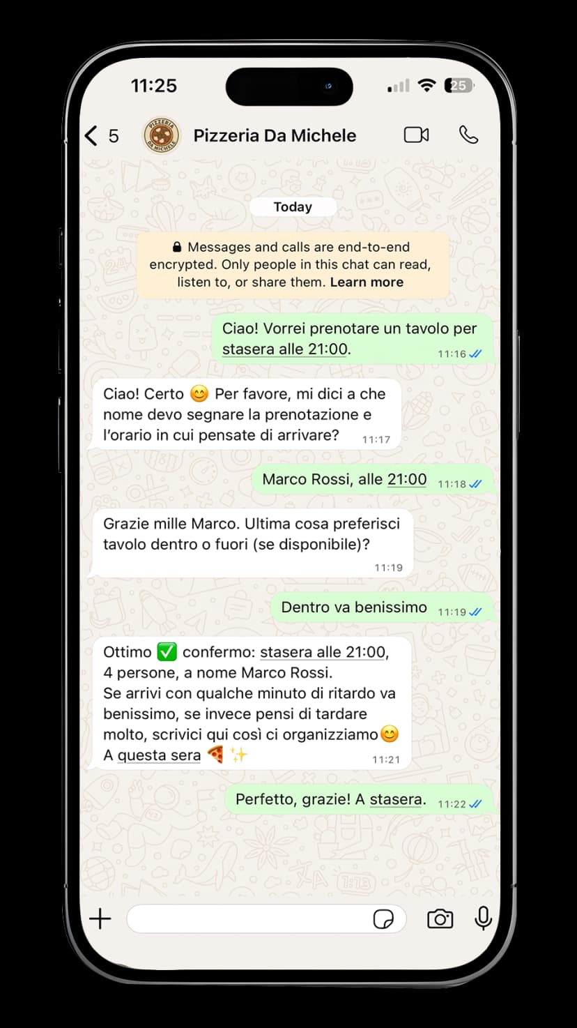 WhatsApp Pizzeria Da Michele, booking conversation